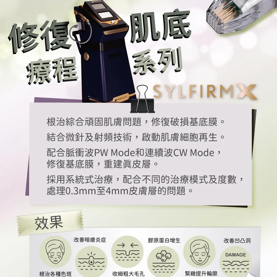 Sylfirm X 修復肌底療程系列說明圖，含療程效果示意